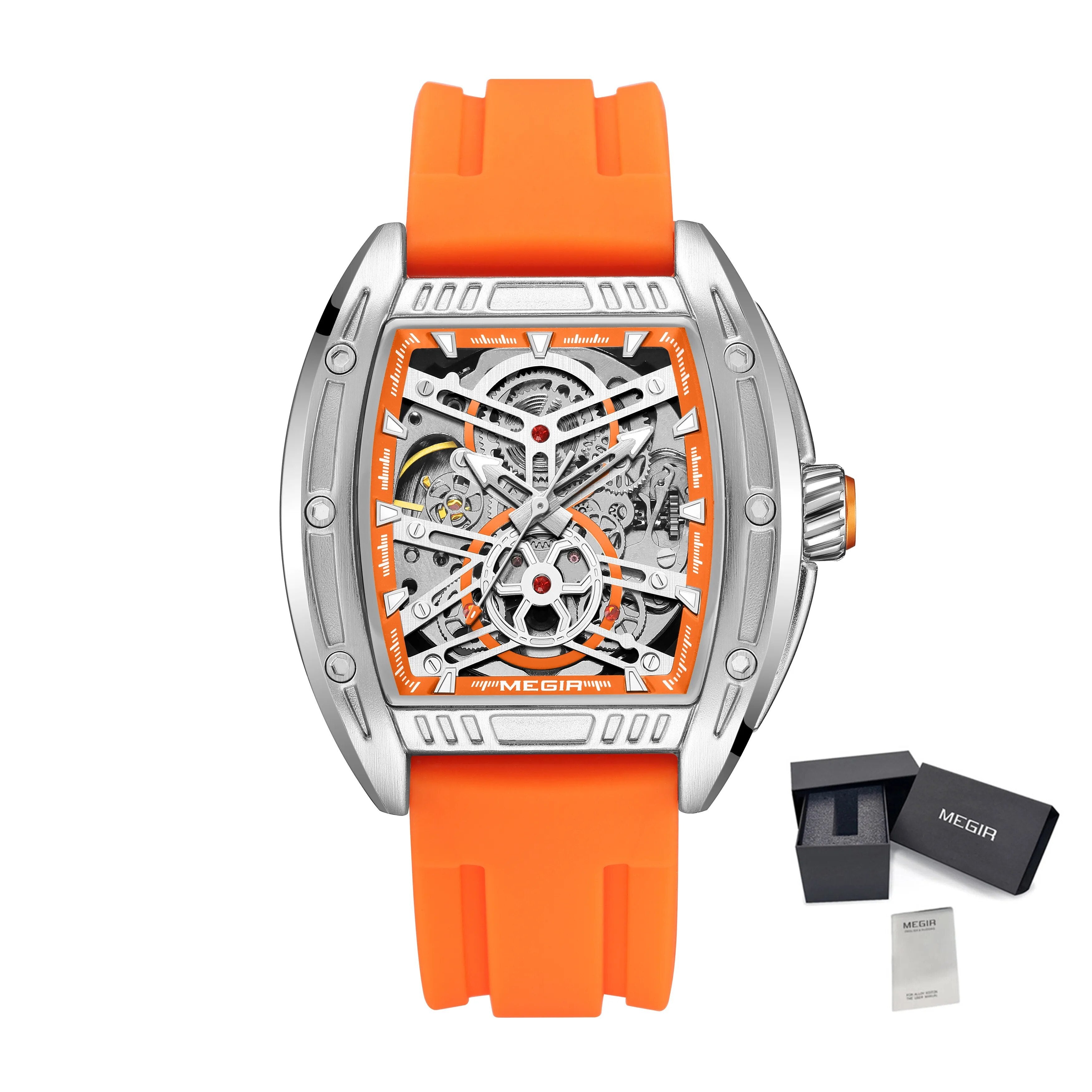 MEGIR Original Luxury Sport Watch for Men Silicone Band Automatic Mechanical Movement WristWatches Luminous Clock Reloj Hombre 8601