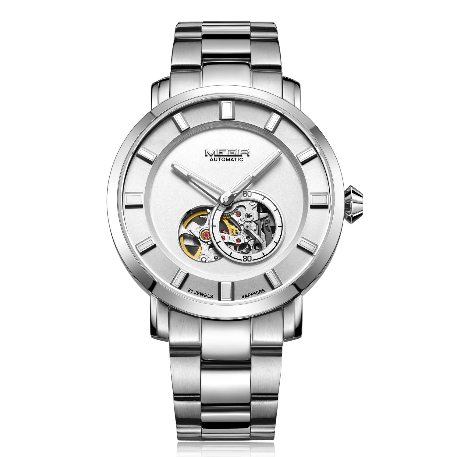 MEGIR Men Watch Hollow Out Automatic Mechanical Stainless Steel Wristwatch Waterproof Luxury Business Wrist Watch Montre Homme