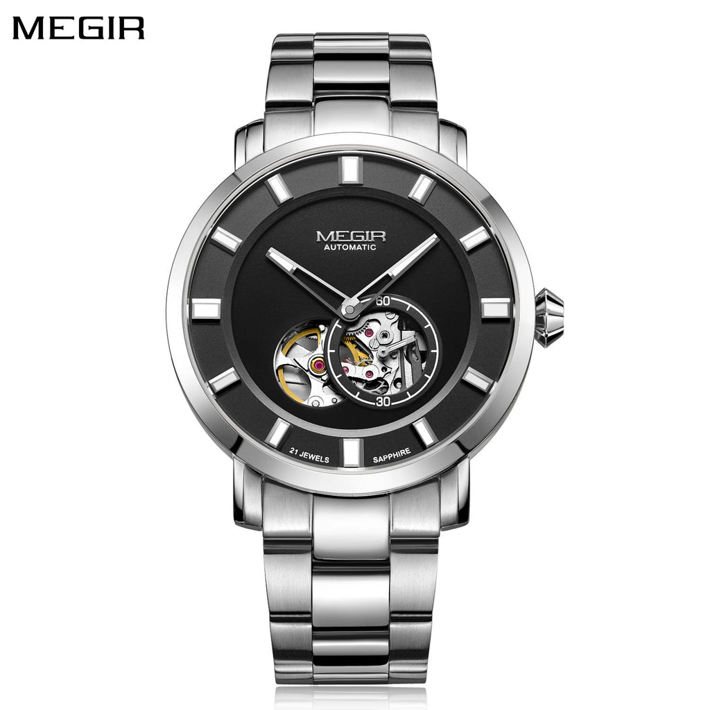 MEGIR Men Watch Hollow Out Automatic Mechanical Stainless Steel Wristwatch Waterproof Luxury Business Wrist Watch Montre Homme