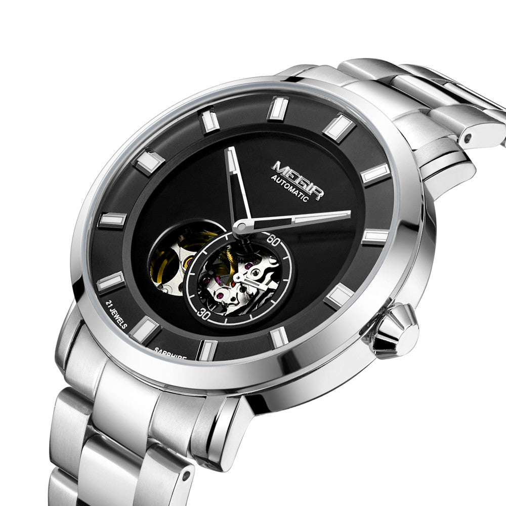 MEGIR Men Watch Hollow Out Automatic Mechanical Stainless Steel Wristwatch Waterproof Luxury Business Wrist Watch Montre Homme