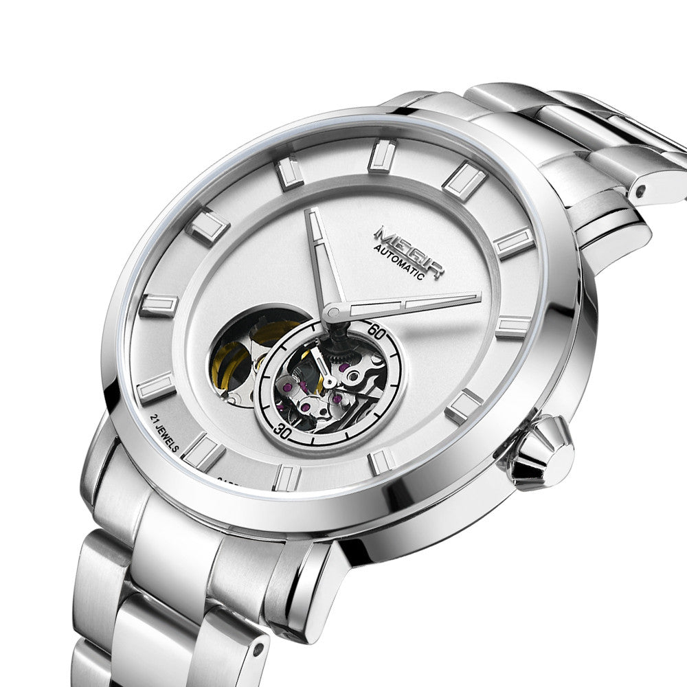 MEGIR Men Watch Hollow Out Automatic Mechanical Stainless Steel Wristwatch Waterproof Luxury Business Wrist Watch Montre Homme