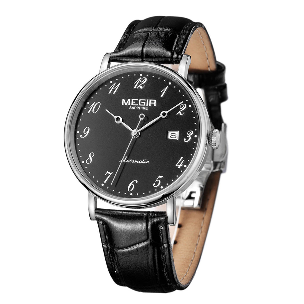MEGIR Luxury Automatic Mechanical Watch for Men Large Dial Sapphire Leather Strap Male Wristwatch Sports Waterproof Date Clock 62012