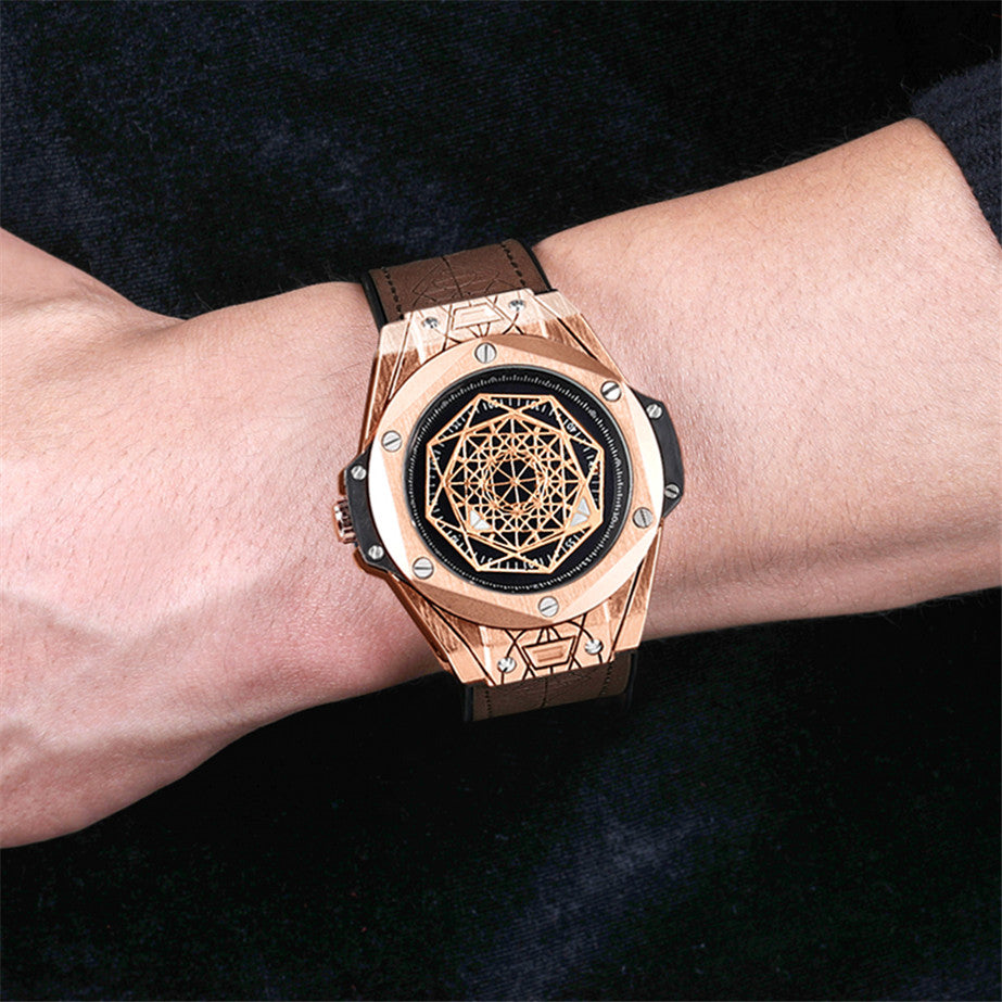 RUIMAS Men's Watches Fashion Sport Quartz Watch for Men Reloj Hombre Leather Belt Wrist Watch Waterproof Casual Clock 533