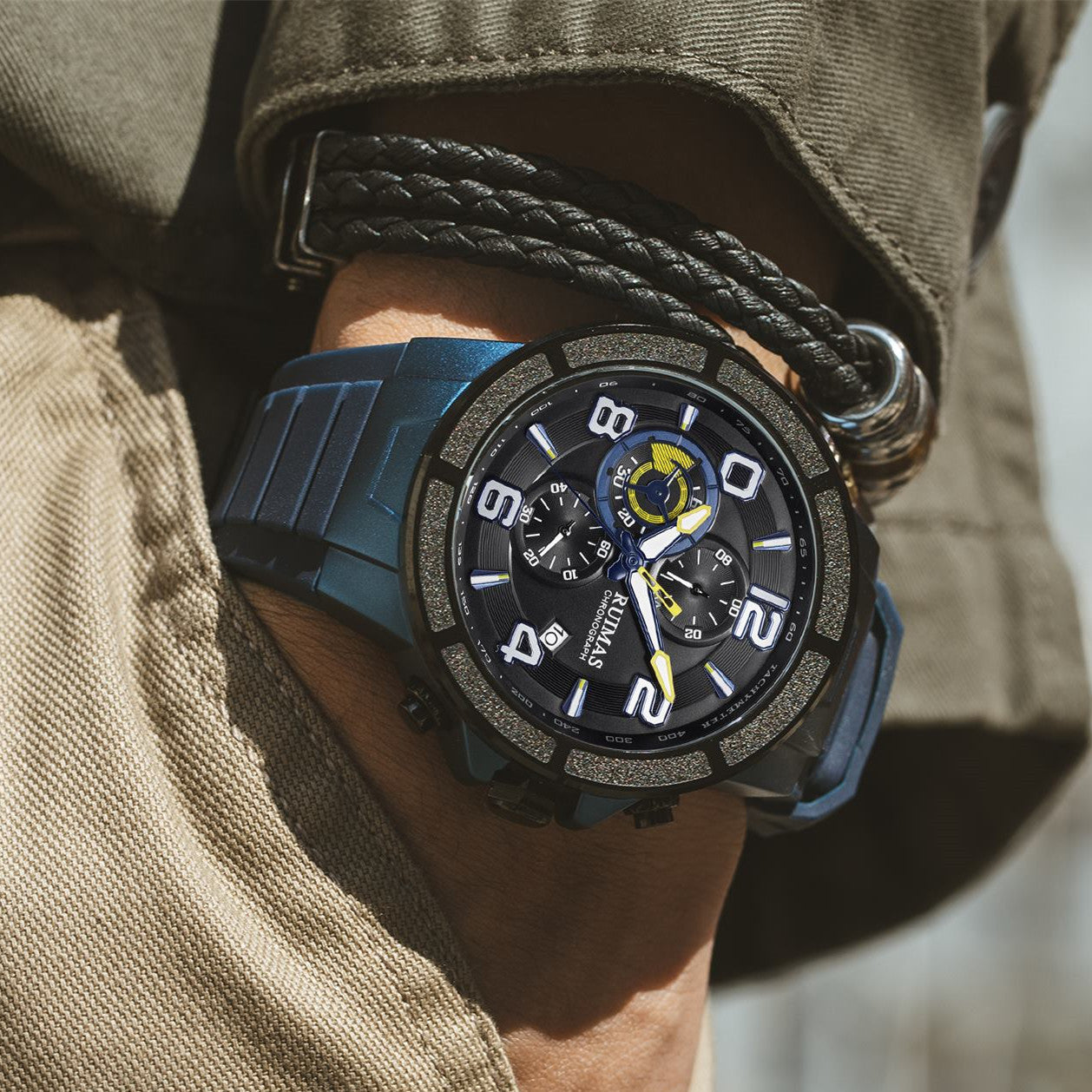 RUIMAS Chronograph Top Brand Luxury Quartz Watches for Men Waterproof Silicone Sports Clock Wristwatch Calendar Montre Homme 587