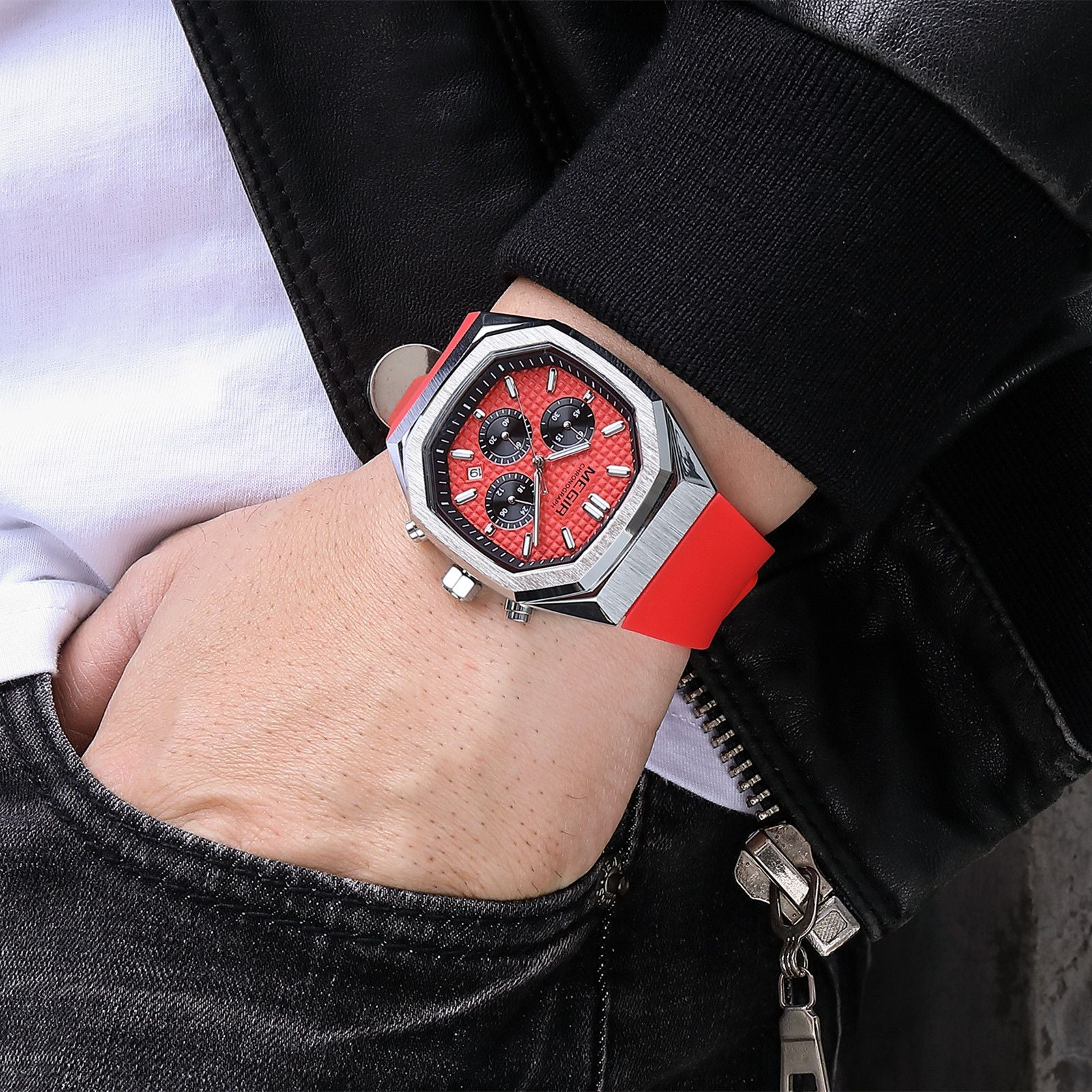 MEGIR Fashion Sport Military Watches for Men Luxury Quartz Wristwatch Silicone Strap Waterproof Date Clock 24-hour Reloj Hombre 2215