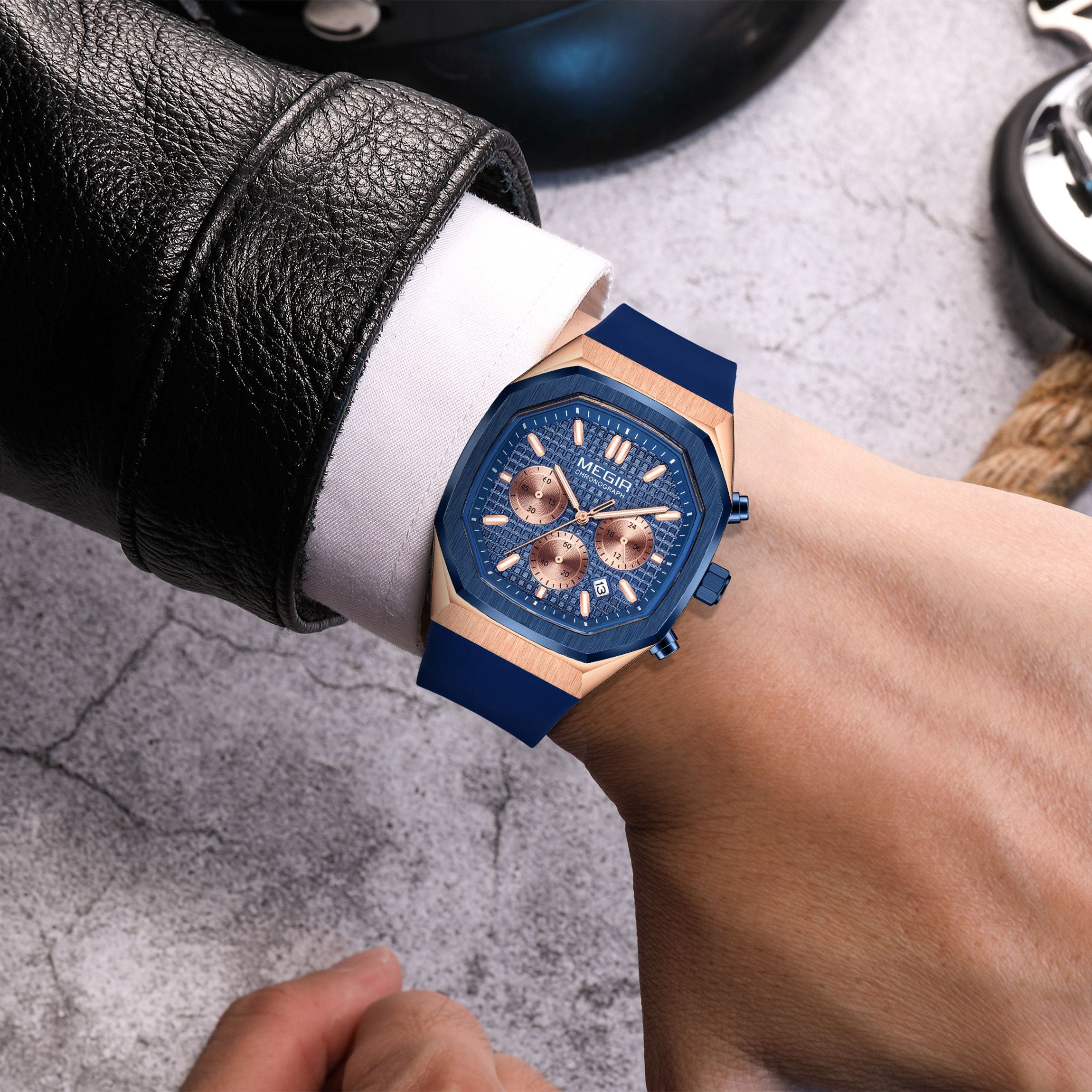 MEGIR Fashion Sport Military Watches for Men Luxury Quartz Wristwatch Silicone Strap Waterproof Date Clock 24-hour Reloj Hombre 2215