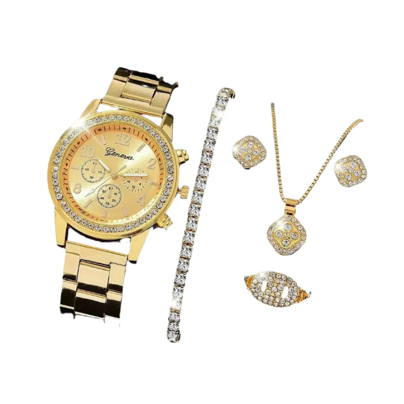 Womens Luxury Gold Watch Jewelry Set (5PCS)-0